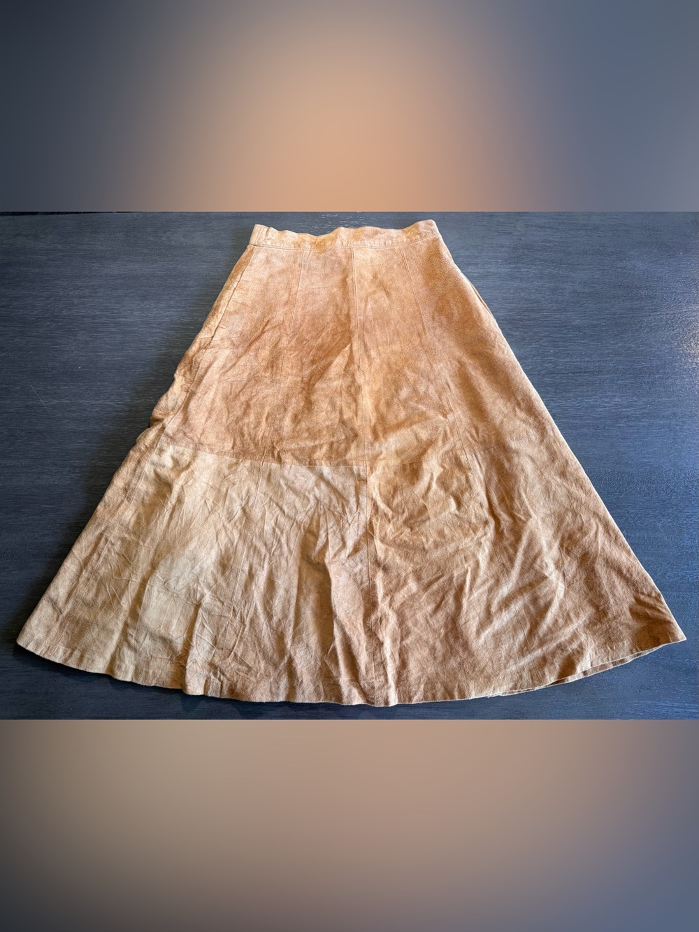 Vintage Authentic Imports Beige Tan Brown Soft Leather Midi Skirt S 12